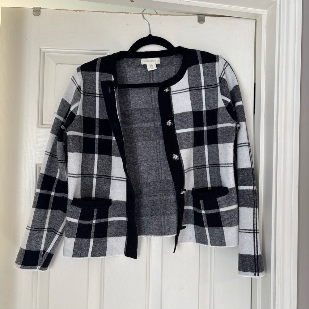 Cynthia Rowley Black and White Plaid Cardigan